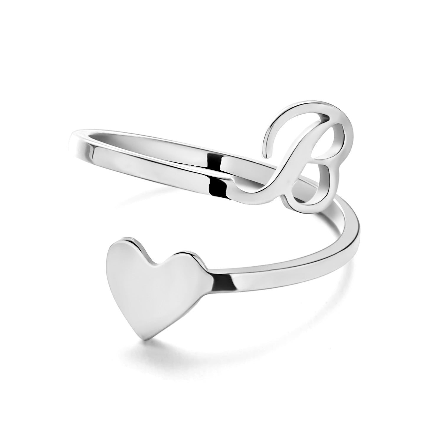 Simple Letter Three-dimensional Loving Heart With Opening Adjustable Ring - FASHIONKULTUR