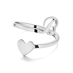 Simple Letter Three-dimensional Loving Heart With Opening Adjustable Ring - FASHIONKULTUR