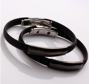 Fashion Jewelry Silicone Rubber Black Bar Stainless Steel Men Bracelet Bangle - FASHIONKULTUR