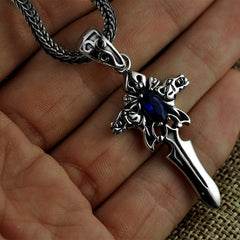 S925 Silver Vintage Cross Necklace Men's Personality Pendant