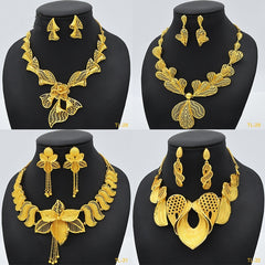 Gold Flower Necklace And Earrings Suite Brass Gold Plated Wedding Jewelry Batch - FASHIONKULTUR