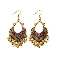 Gold Drop Oil Bohemian Ethnic Style Tassel Bead Earrings