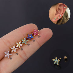 Colorful Zircon Daisy Flower Ear Bone Nail Stainless Steel Thin Rod Puncture Screw Ball - FASHIONKULTUR