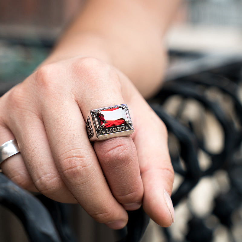 Vintage European And American Masonic Inlaid Stone Ring - FASHIONKULTUR