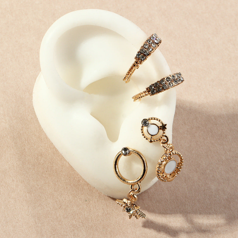 Diamond - Encrusted Octagon - Shaped Clip Earring Set - FASHIONKULTUR