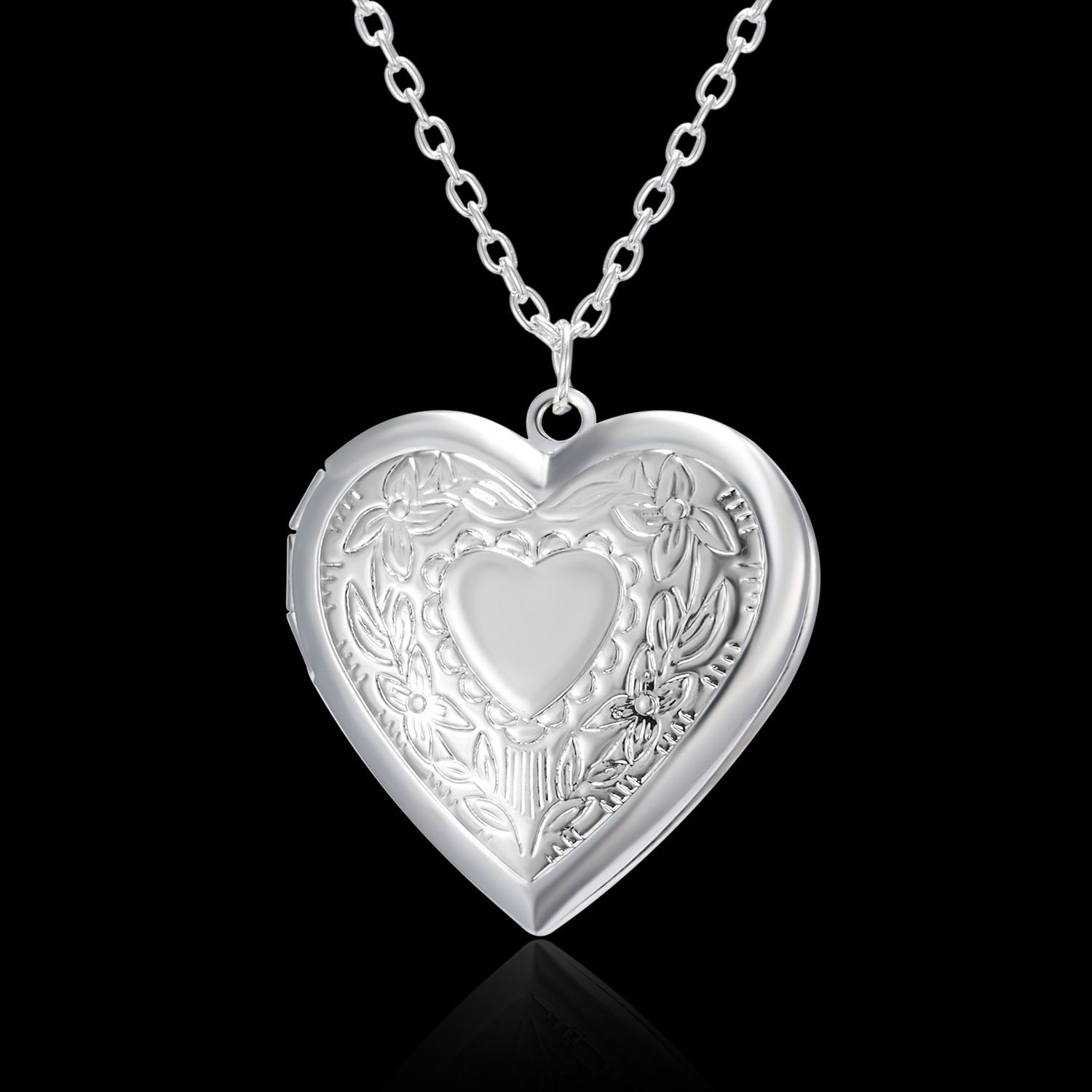 Carved Design Love Necklace Personalized Heart-shaped Photo Frame Pendant Necklace For Women Family Jewelry For Valentine's Day - FASHIONKULTUR