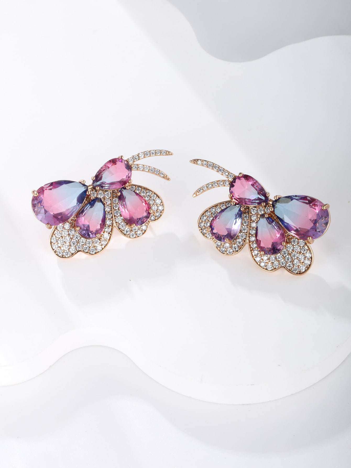 A pair of light luxurious luxurious noble elegant atmosphere imitation crystal Austrian crystal purple butterfly earrings for women party party wear - FASHIONKULTUR