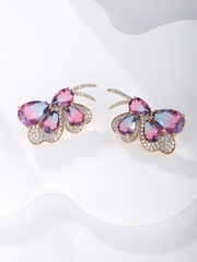 A pair of light luxurious luxurious noble elegant atmosphere imitation crystal Austrian crystal purple butterfly earrings for women party party wear - FASHIONKULTUR