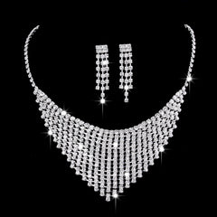 Full Rhinestone Zircon Water Drop Necklace Earrings Jewelry Set - FASHIONKULTUR