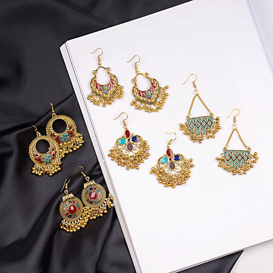 Gold Drop Oil Bohemian Ethnic Style Tassel Bead Earrings