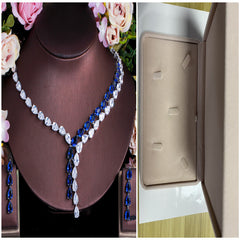 Two Tone Patchwork Teardrop Zircon Jewelry Necklace Earring Set Chain - FASHIONKULTUR