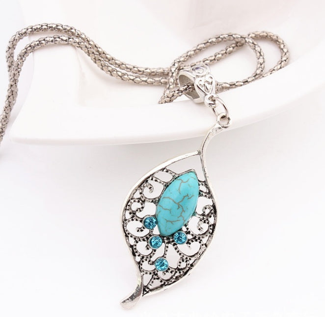 Pattern vintage earrings necklace diamond carving turquoise jewelry hollow - FASHIONKULTUR