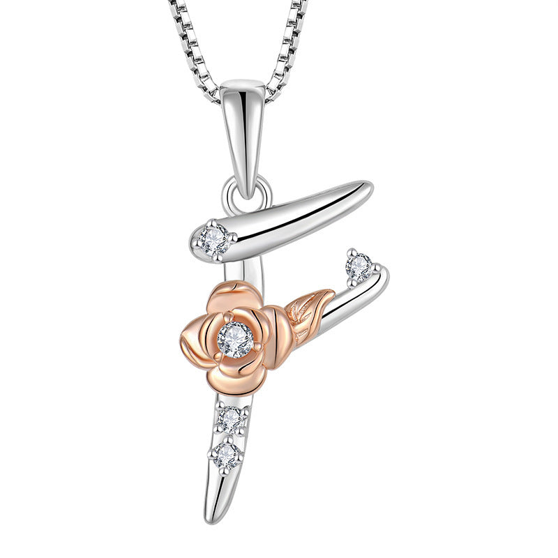 925 Sterling Silver Necklace Jewellery Female Collarbone Chain Hundred With English 26 Letters Zircon Pendant - FASHIONKULTUR