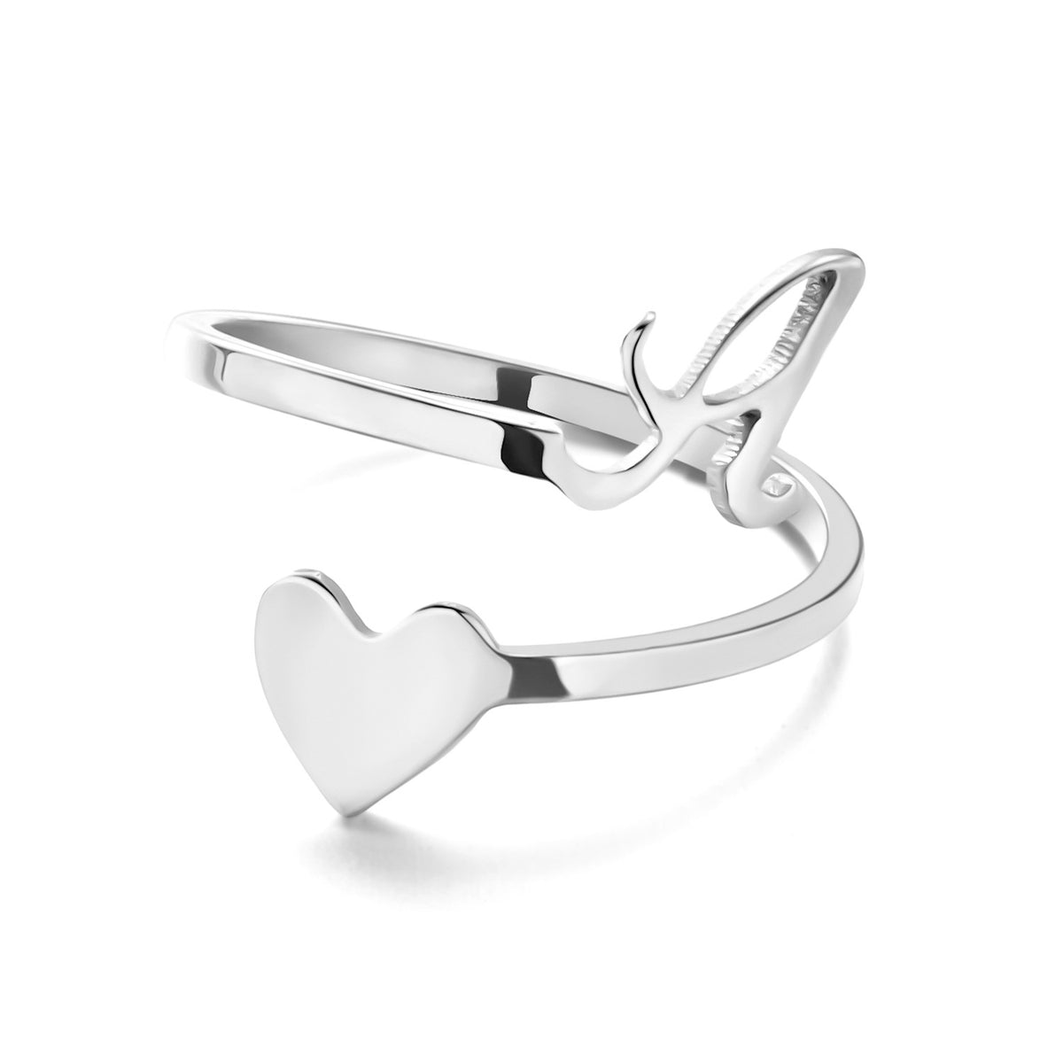 Simple Letter Three-dimensional Loving Heart With Opening Adjustable Ring - FASHIONKULTUR