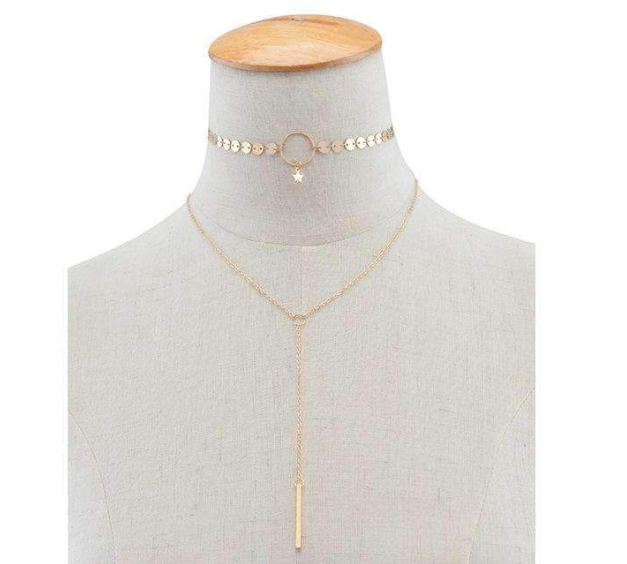 Star Goddess Duo Layering Choker Necklace - FASHIONKULTUR