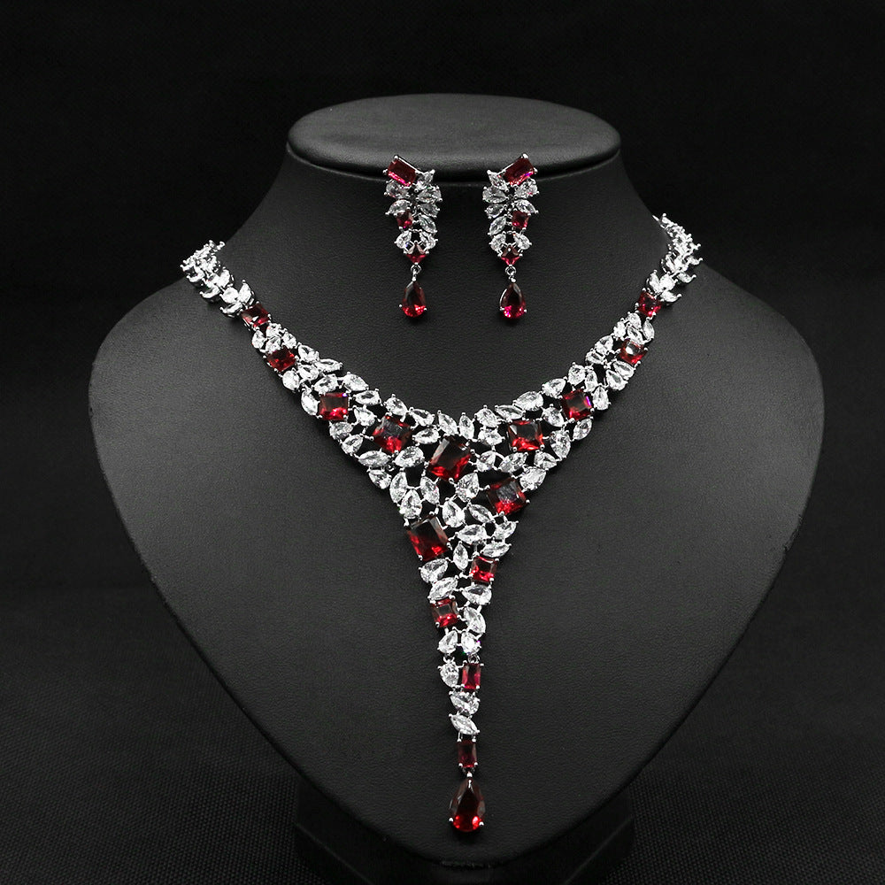 Colorful Zircon Necklace Set Wedding Dress Wedding Earring Accessories - FASHIONKULTUR