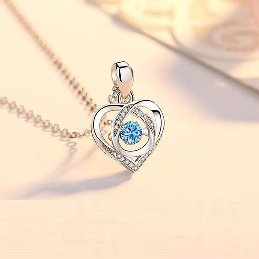 S925 Beating Heart-shaped Necklace Women Luxury Love Rhinestones Necklace Jewelry Gift For Valentine's Day - FASHIONKULTUR