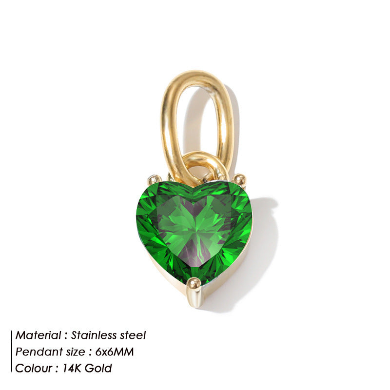 Stainless Steel Heart-shaped Zircon Pendant Diy Ornament Accessories