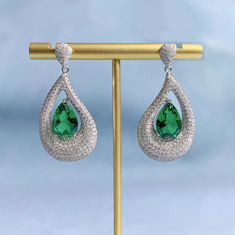 Artificial Emerald Stud Earrings With Diamonds - FASHIONKULTUR