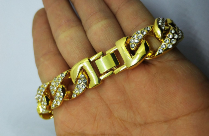 Full Diamond Cuban Chain Men's Bracelet Domineering Cool Trendy Bracelet - FASHIONKULTUR