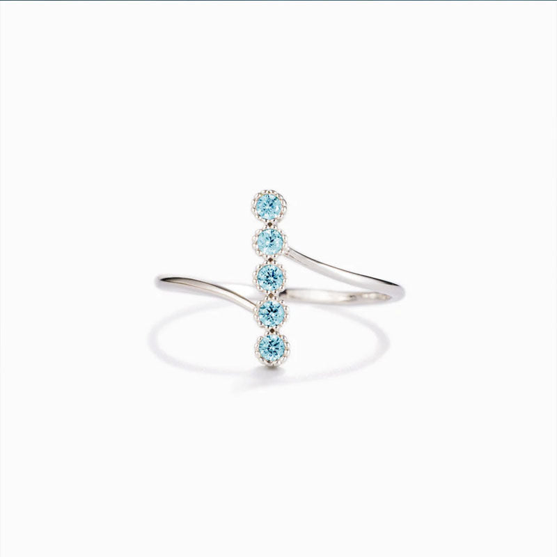 Silver Vertical Sea Blue Five Zircon Ring - FASHIONKULTUR