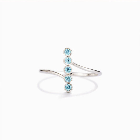 Silver Vertical Sea Blue Five Zircon Ring - FASHIONKULTUR