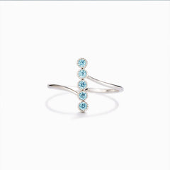 Silver Vertical Sea Blue Five Zircon Ring - FASHIONKULTUR