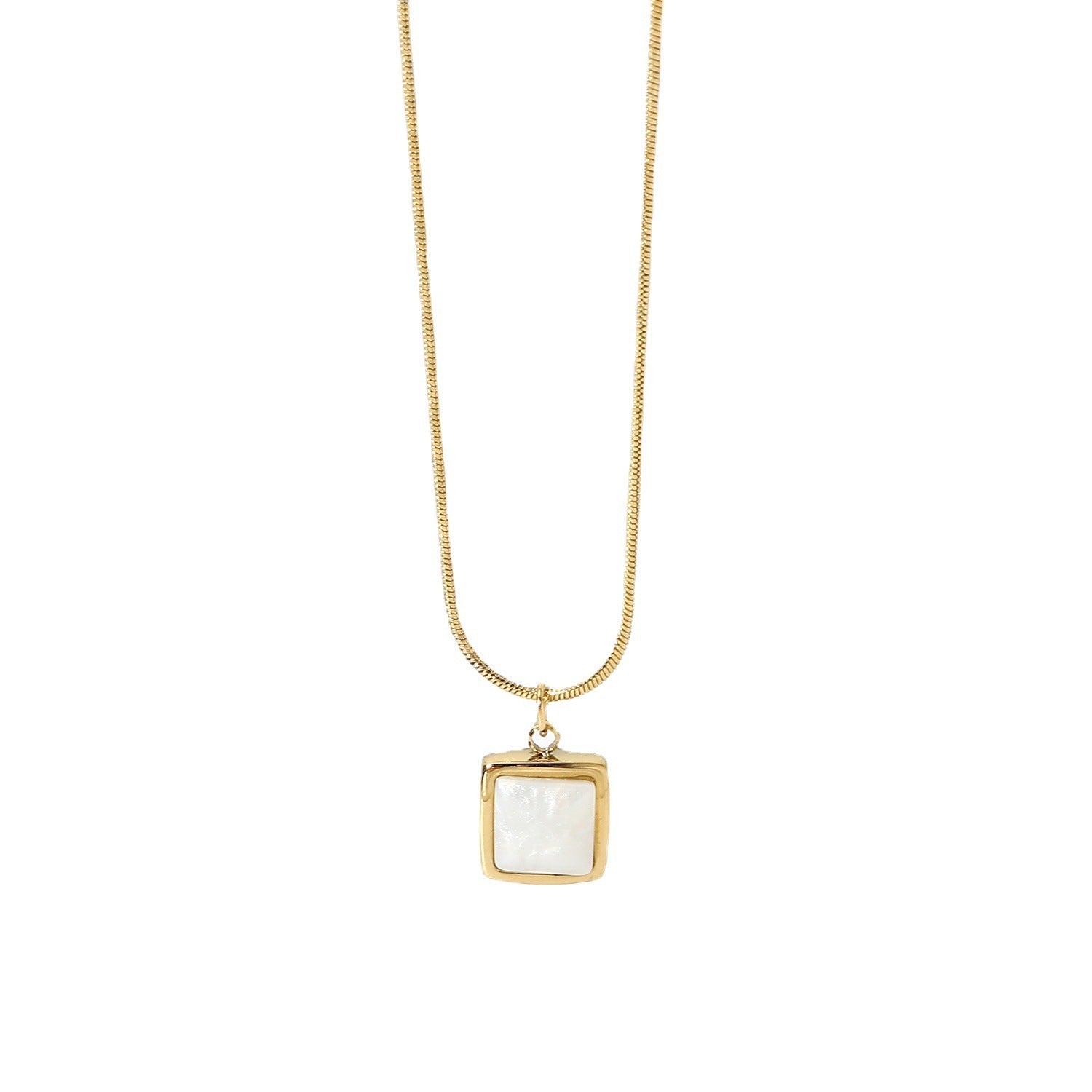 14K Gold Plated Stainless Steel Necklace Square White Jade Pendant Women's Jewelry - FASHIONKULTUR