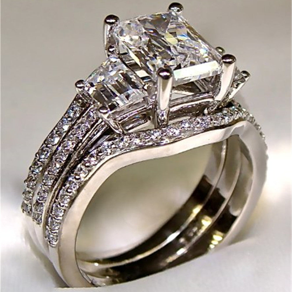 Vintage 10K White Gold 3ct Lab Diamond Ring - FASHIONKULTUR