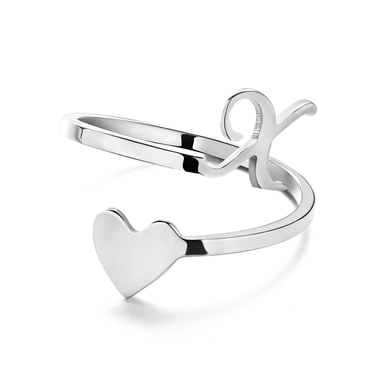 Simple Letter Three-dimensional Loving Heart With Opening Adjustable Ring - FASHIONKULTUR