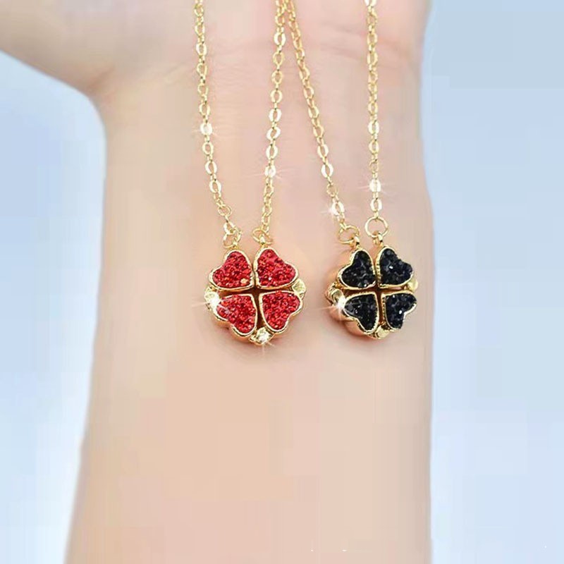 Red And Black Love Pendant Clover Necklace With Diamonds Does Not Fade - FASHIONKULTUR