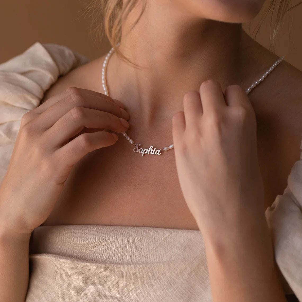Personalized Custom Name Pendant Fashion Pearl Beaded Necklace For Women Stainless Steel Customized Nameplate Necklace Jewelry - FASHIONKULTUR
