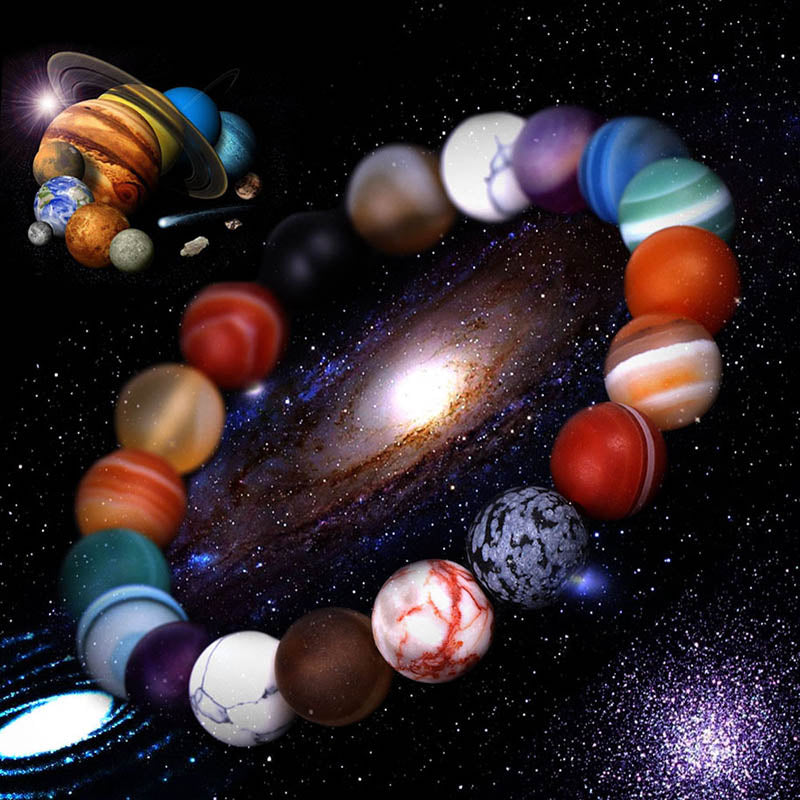 Solar System Eight Stone Planet Bracelet Planets Natural Stone Mala Bead Strand Bracelet For Men Women Handmade Universe Solar Chakra Bracelet Jewelry - FASHIONKULTUR