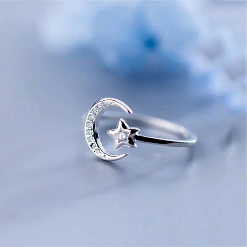 Sterling Silver Moon Star Ring - FASHIONKULTUR