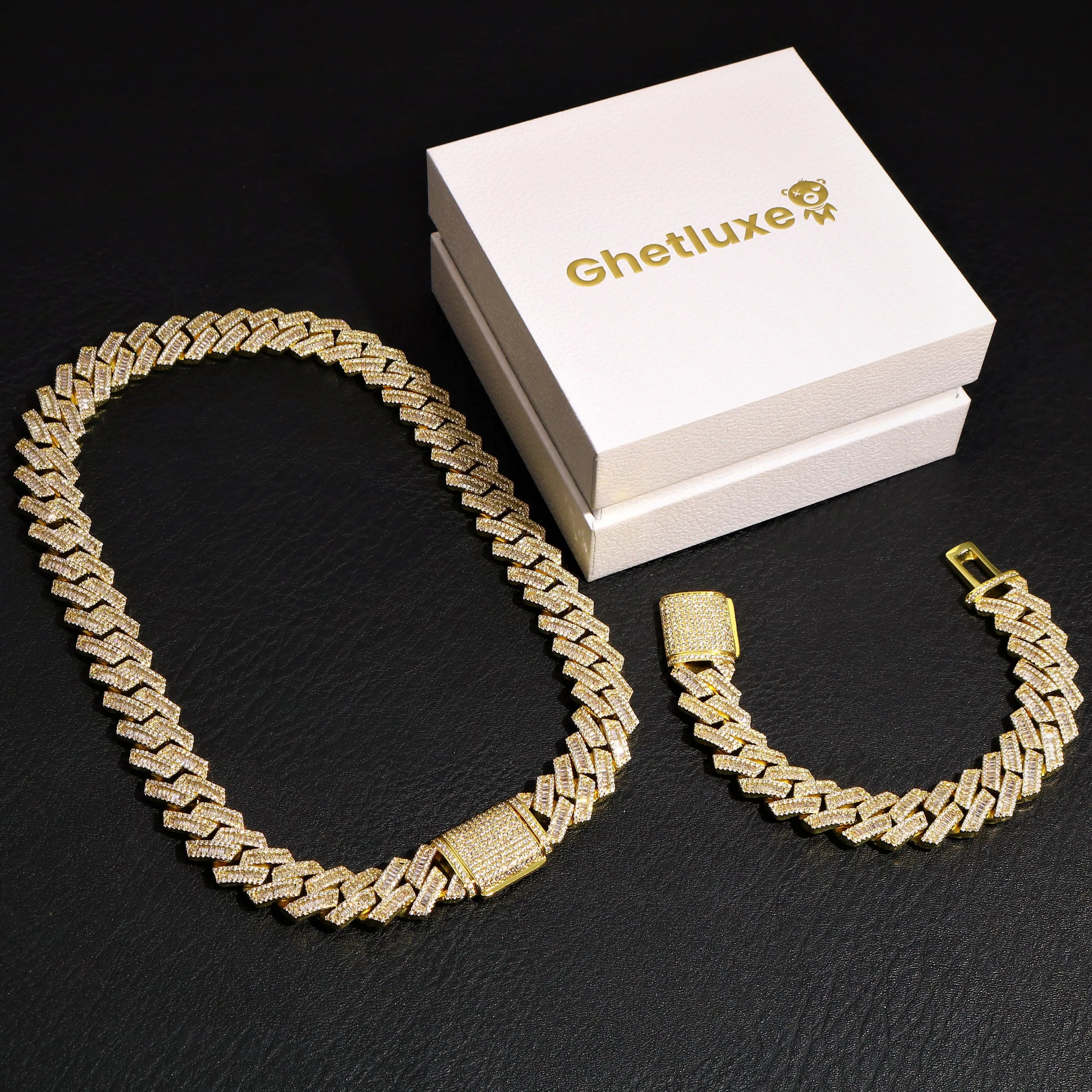 16mm Baguette Cuban Bracelet in Gold - FASHIONKULTUR