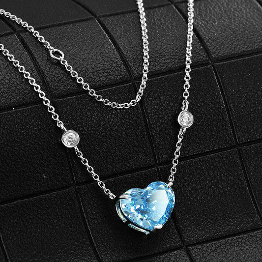 Ocean Blue Heart-shaped Zircon S925 Sterling Silver - FASHIONKULTUR