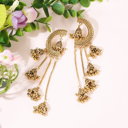 Niche Design Stud Earrings Ornament Vintage Ethnic Style Hollow Bell Pendant - FASHIONKULTUR