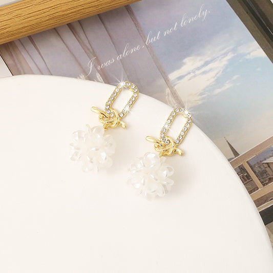 Crystal White With Tassels High-grade Floral Ball Earrings - FASHIONKULTUR