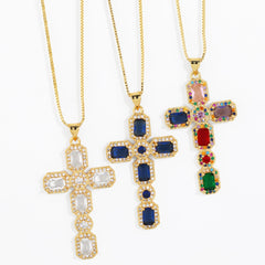 Personalized Hip Hop Cross Trendy Necklace Colorful Zircon Necklace - FASHIONKULTUR