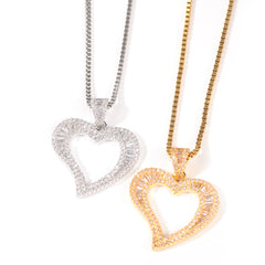 Square Zirconium Small Heart Pendant Simple Hip Hop Necklace - FASHIONKULTUR