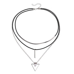 European And American Twin Multi-layer Cowhide String Geometric Triangle Zircon Pendant Necklace