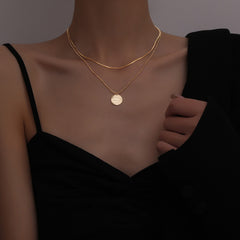 Twin Round Necklace For Women 18K Gold Plating Double Layer