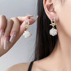 Crystal White With Tassels High-grade Floral Ball Earrings - FASHIONKULTUR