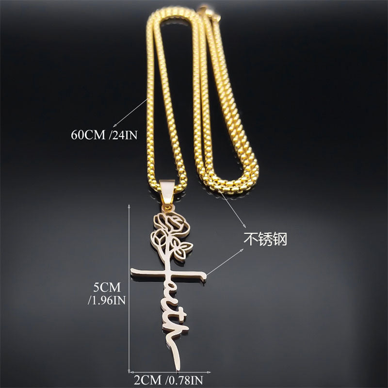 Cross Rose Necklace 18K Gold - FASHIONKULTUR