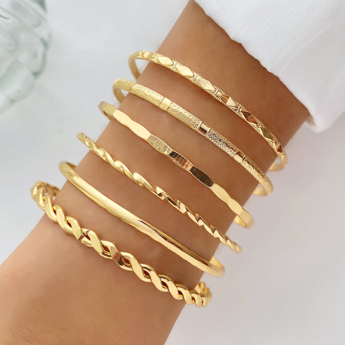 Bohemian Metal Chain Bracelet Set For Women Geometric Gold Color Thick Link Chain Open Bangle Female Fashion Jewelry - FASHIONKULTUR