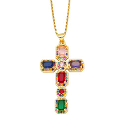 Personalized Hip Hop Cross Trendy Necklace Colorful Zircon Necklace - FASHIONKULTUR