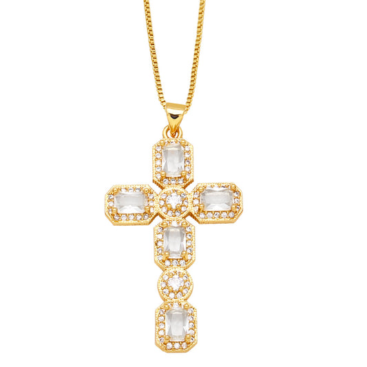 Personalized Hip Hop Cross Trendy Necklace Colorful Zircon Necklace - FASHIONKULTUR