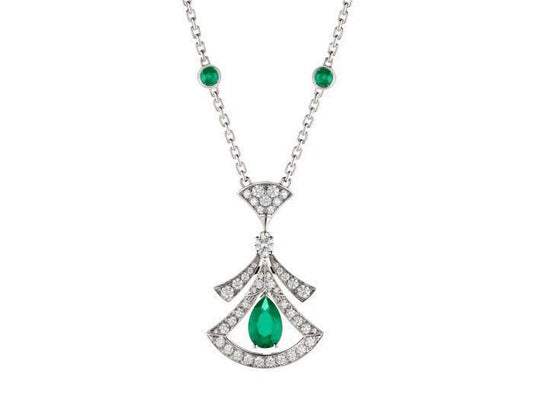 Fashionable All-match Pear-shaped Red And Blue Emerald Full Diamond Clavicle Chain - FASHIONKULTUR
