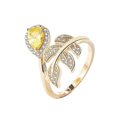 High-grade Zircon Ring Ins Fashion Shining Leaves Gang Drill - FASHIONKULTUR