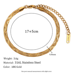 Stainless Steel Plated 18K Gold Wavy Embossed Fishbone Chain Bracelet